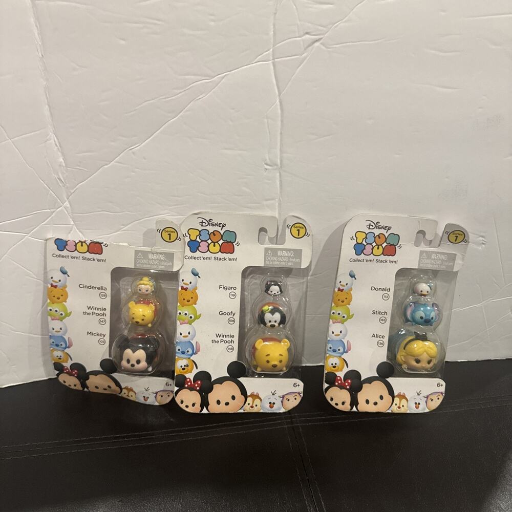 Lot of 3 Disney Tsum Tsum Series 1 Figure 3-Packs Cinderella Mickey Box Damage